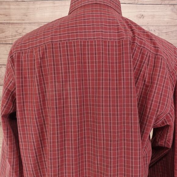VAN HEUSEN STUDIO NO IRON RED PLAID CHECK BUTTON DOWN SHIRT MENS SIZE L 16-16.5 - Picture 5 of 6